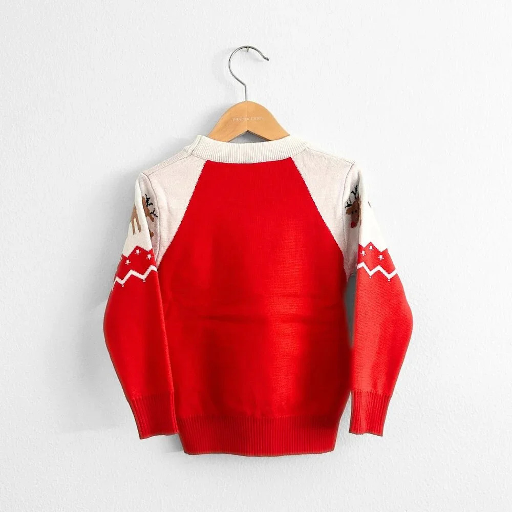 NWT Cute Kids Christmas Knitted Sweater Warm & Comfy Long Sleeve Reindeer Red 2T - Picture 3 of 4